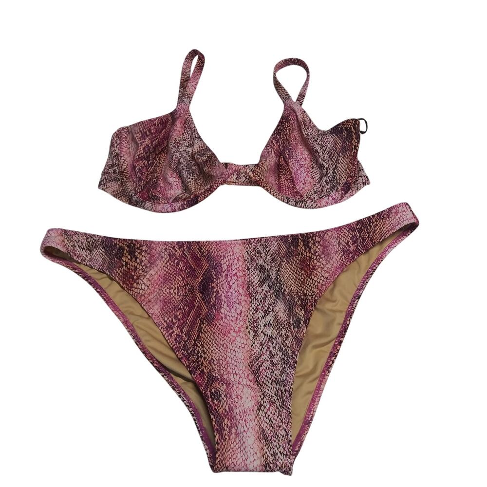 Shade & Shore Pink Snake Print Bikini Underwire Size 38DD XL